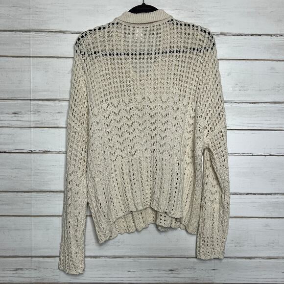 Like Love Cream Crochet Lace-Up Knit Sweater Medium - Picture 3 of 9